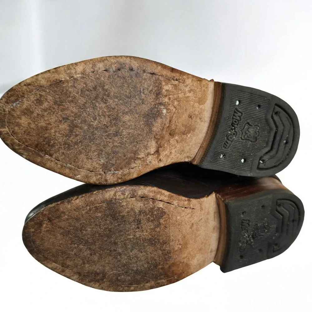 Mor Rom Kids Brown Leather Cowboy Boots with Horseshoe Detail Size 16.5‎